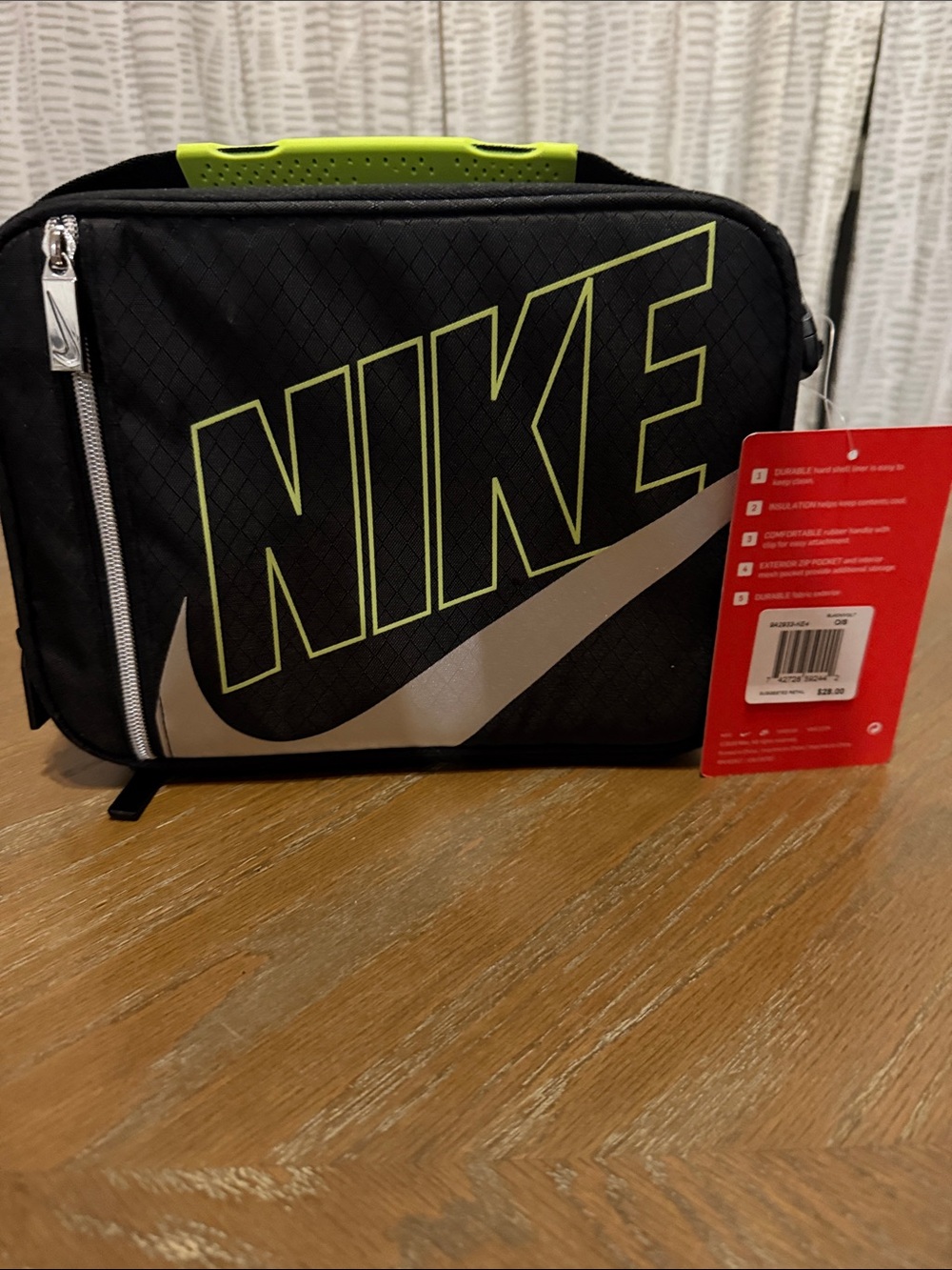 Nike Black Toiletry Bag with Neon Green Trim and Silver Swoosh